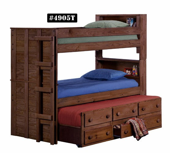 Twin Bookcase Bunk Bed w/Twin Trundle Unit